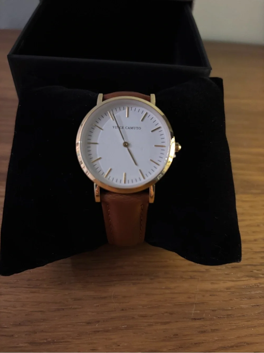 Vince Camuto gold-tone analog watch white dial and brown leather strap new